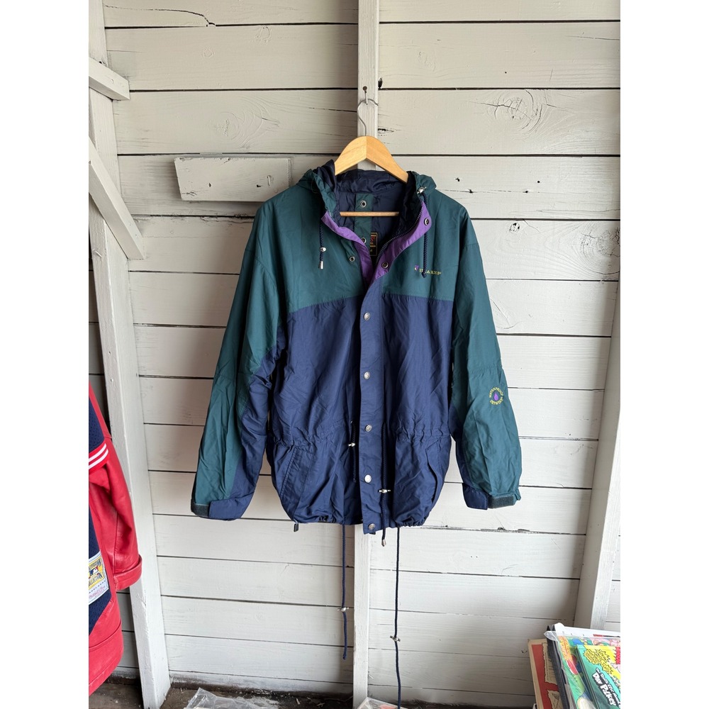 Stearns DryWear Mens Waterproof Jacket Colorblock Hooded Navy Teal Purple Medium